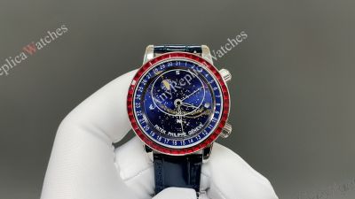 Patek Philippe Complications 40mm Cal.240 Q Movement Red Bezel Blue Face Watch